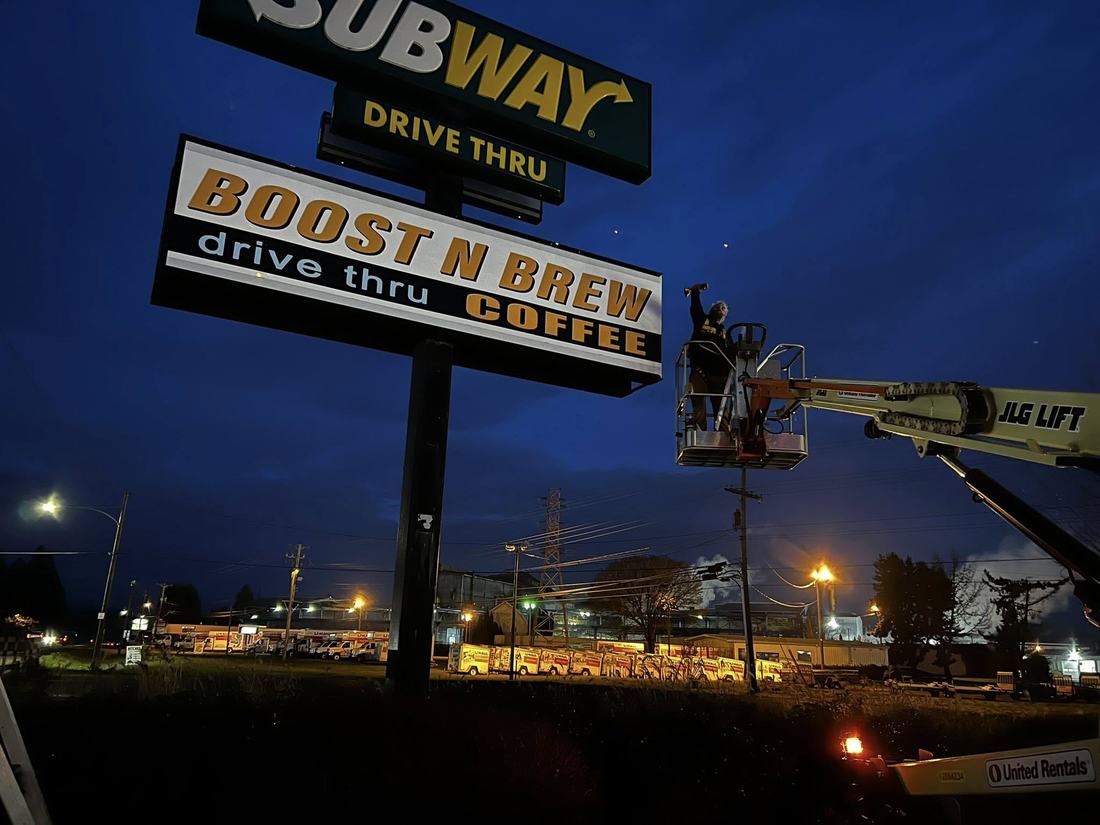 Lit drive-thru sign — installed & wired